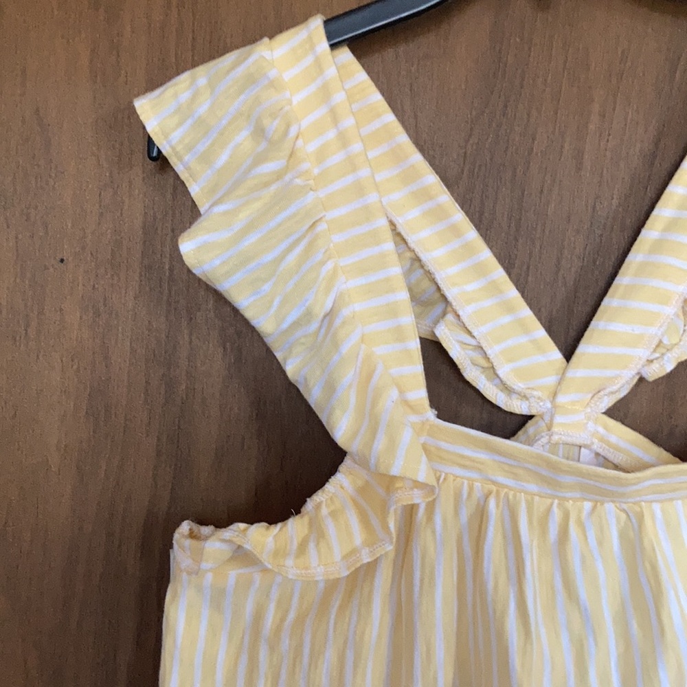 LC Lauren Conrad ruffle sleeve cotton tank top yellow & white stripes - Picture 5 of 15